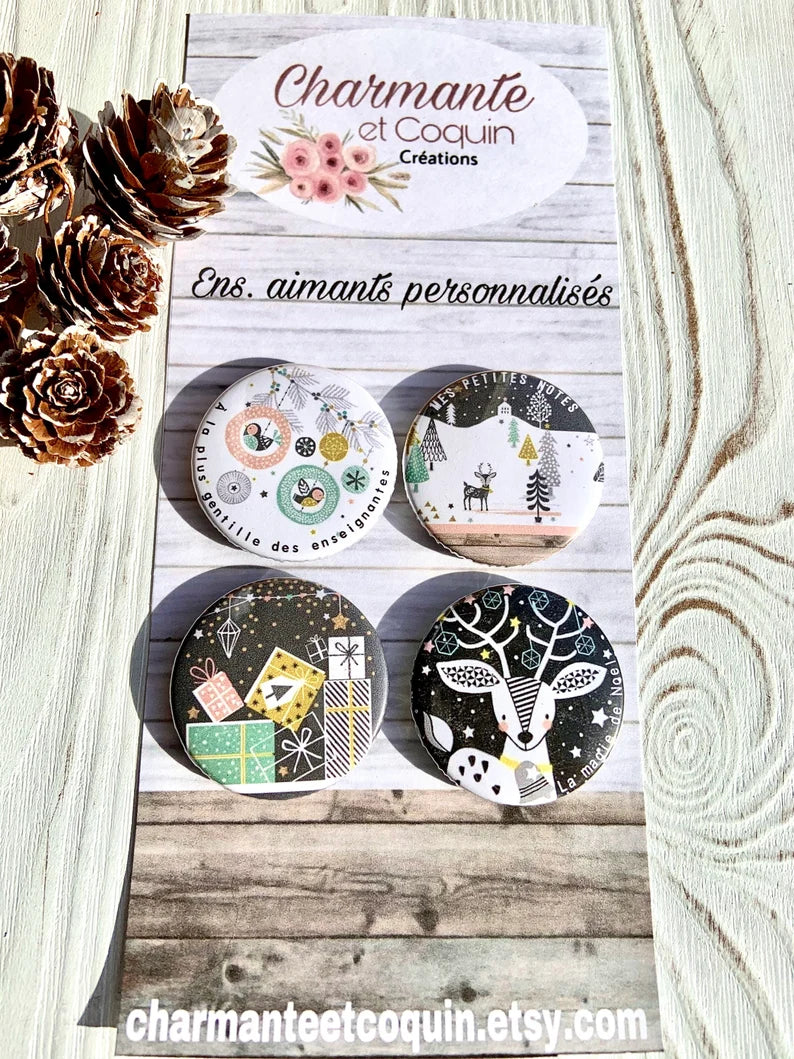 Ensemble de 4 aimants personnalisés , cadeau pour enseignantes.