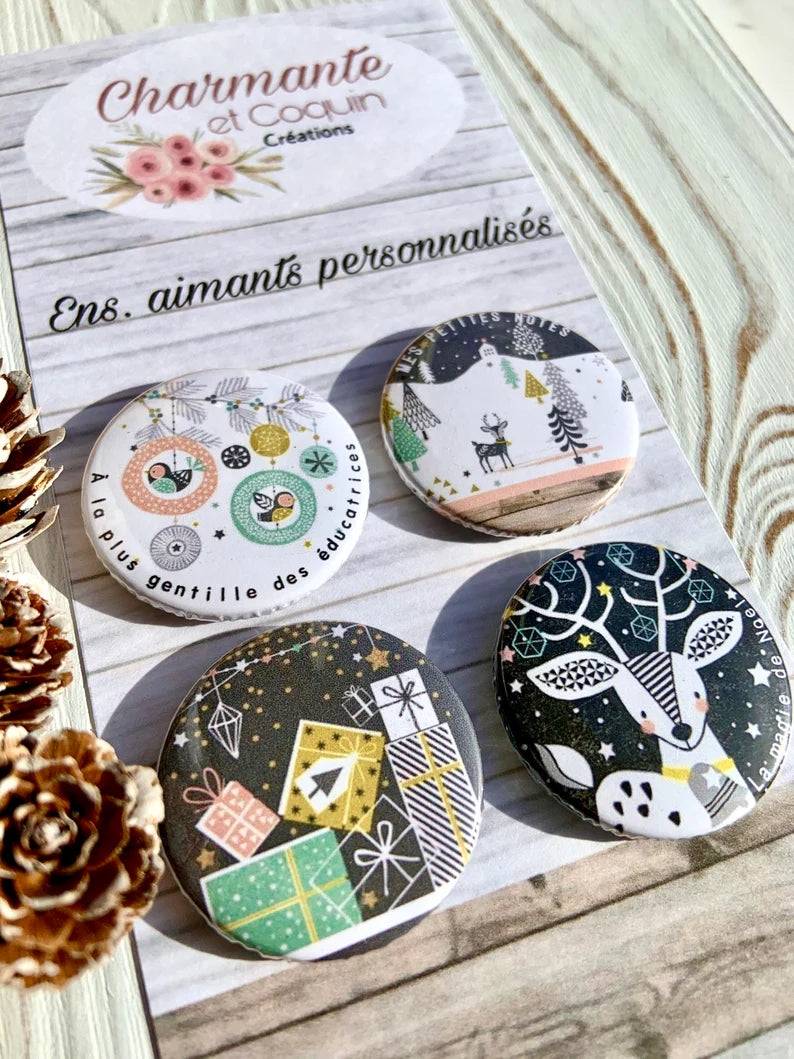 Ensemble de 4 aimants personnalisés , cadeau pour éducatrice.
