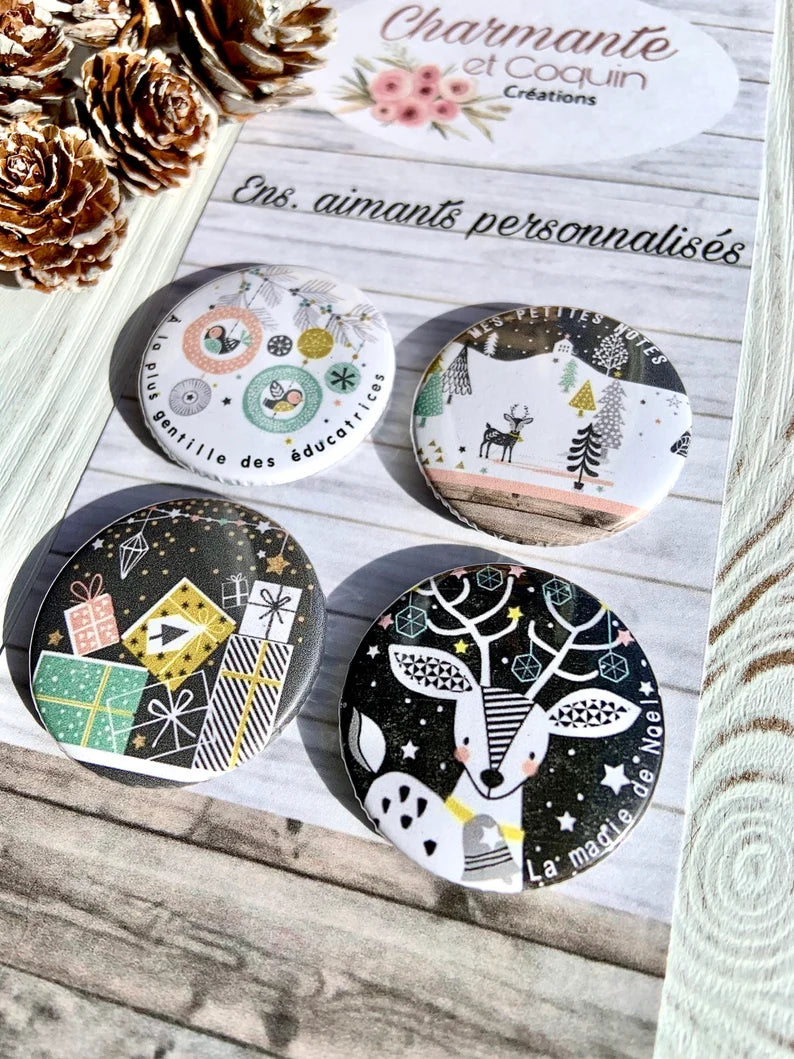 Ensemble de 4 aimants personnalisés , cadeau pour éducatrice.