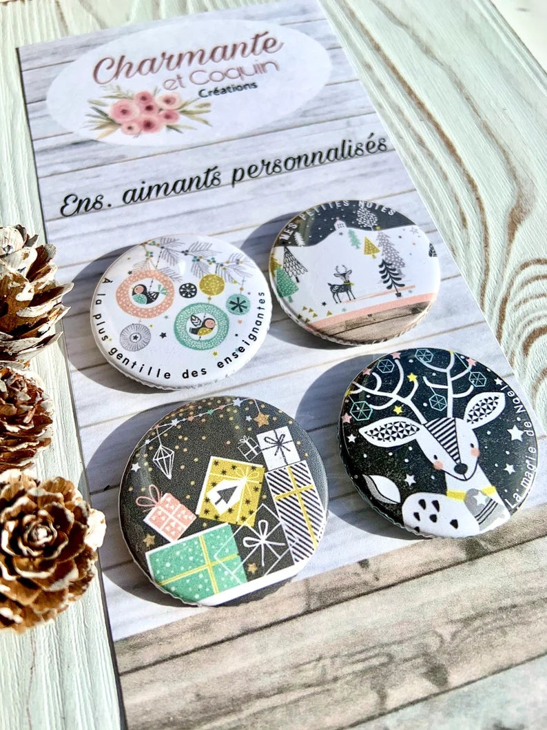 Ensemble de 4 aimants personnalisés , cadeau pour enseignantes.
