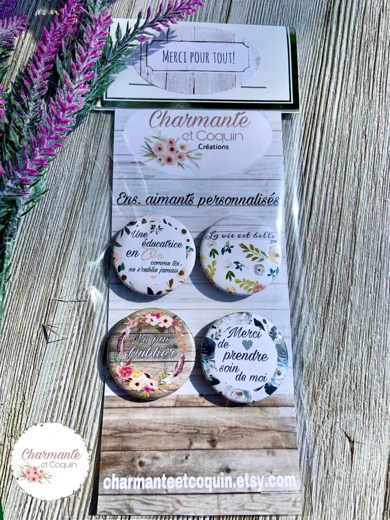 Ensemble de 4 aimants personnalisés ,cadeau pour éducatrice