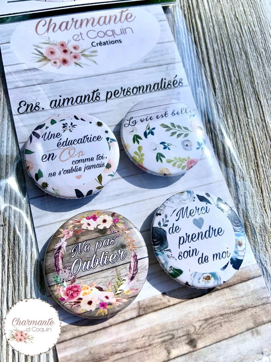 Ensemble de 4 aimants personnalisés ,cadeau pour éducatrice
