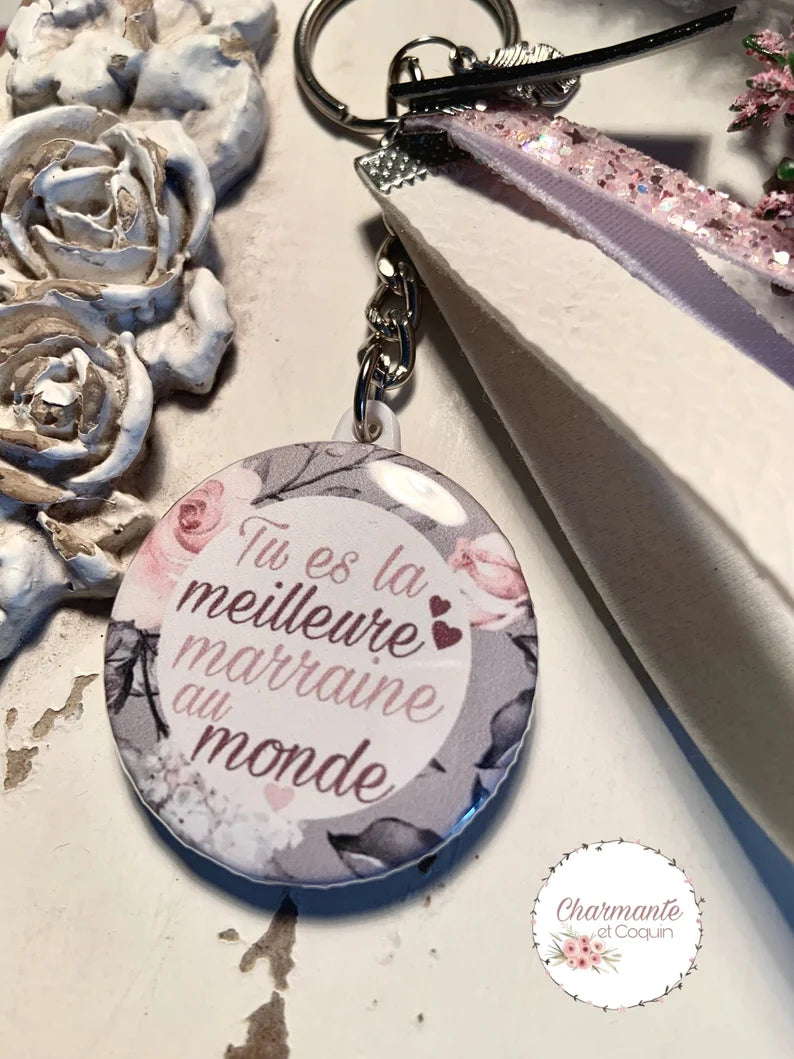 Porte clés personnalisé pour marraine, demande marraine, cadeau, surprise