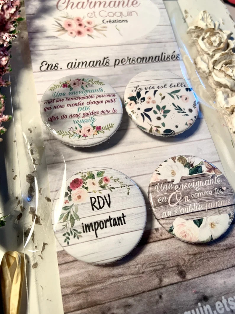 Ensemble de 4 aimants personnalisés , cadeau pour enseignantes.