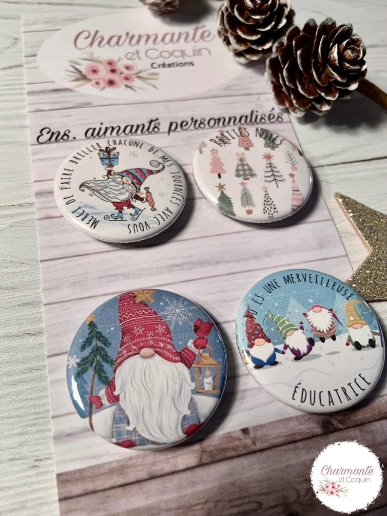 Ensemble de 4 aimants personnalisés , cadeau pour éducatrice.