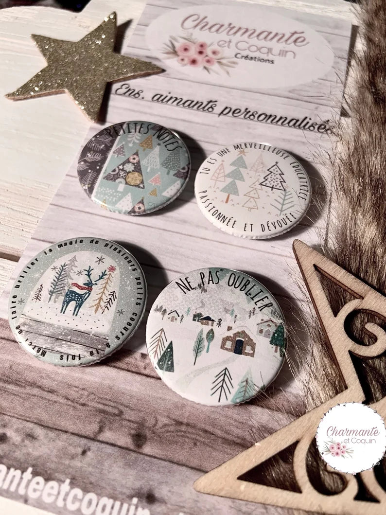 Ensemble de 4 aimants personnalisés , cadeau pour éducatrice.