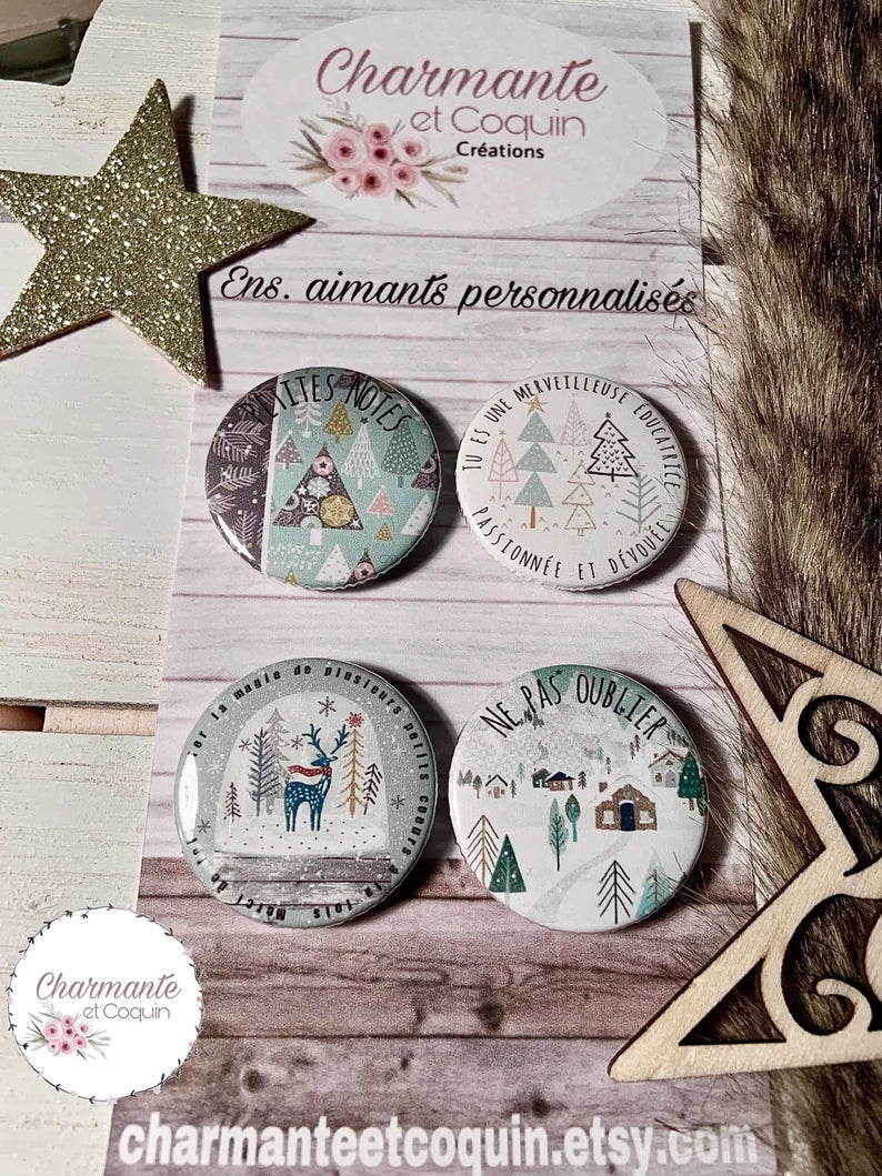 Ensemble de 4 aimants personnalisés , cadeau pour éducatrice.