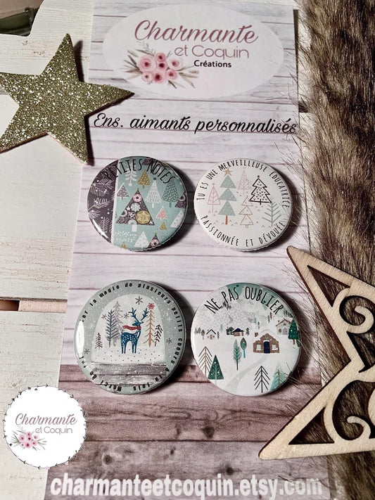 Ensemble de 4 aimants personnalisés , cadeau pour éducatrice.