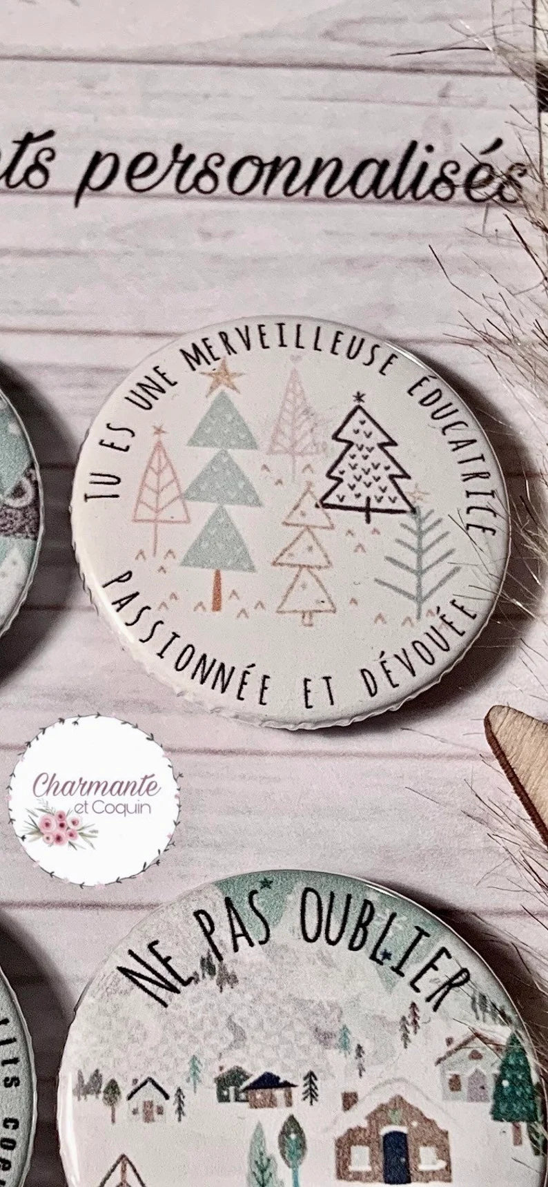 Ensemble de 4 aimants personnalisés , cadeau pour éducatrice.