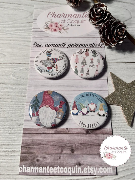 Ensemble de 4 aimants personnalisés , cadeau pour éducatrice.