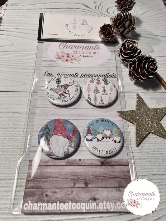 Ensemble de 4 aimants personnalisés , cadeau pour enseignante.