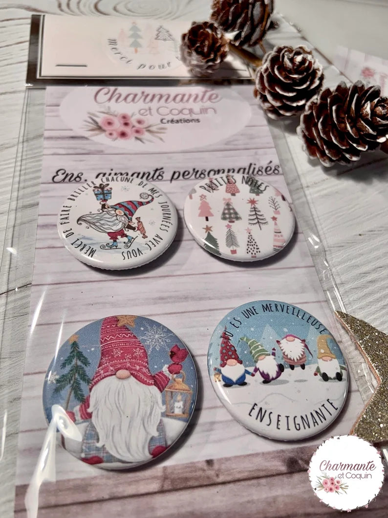 Ensemble de 4 aimants personnalisés , cadeau pour enseignante.