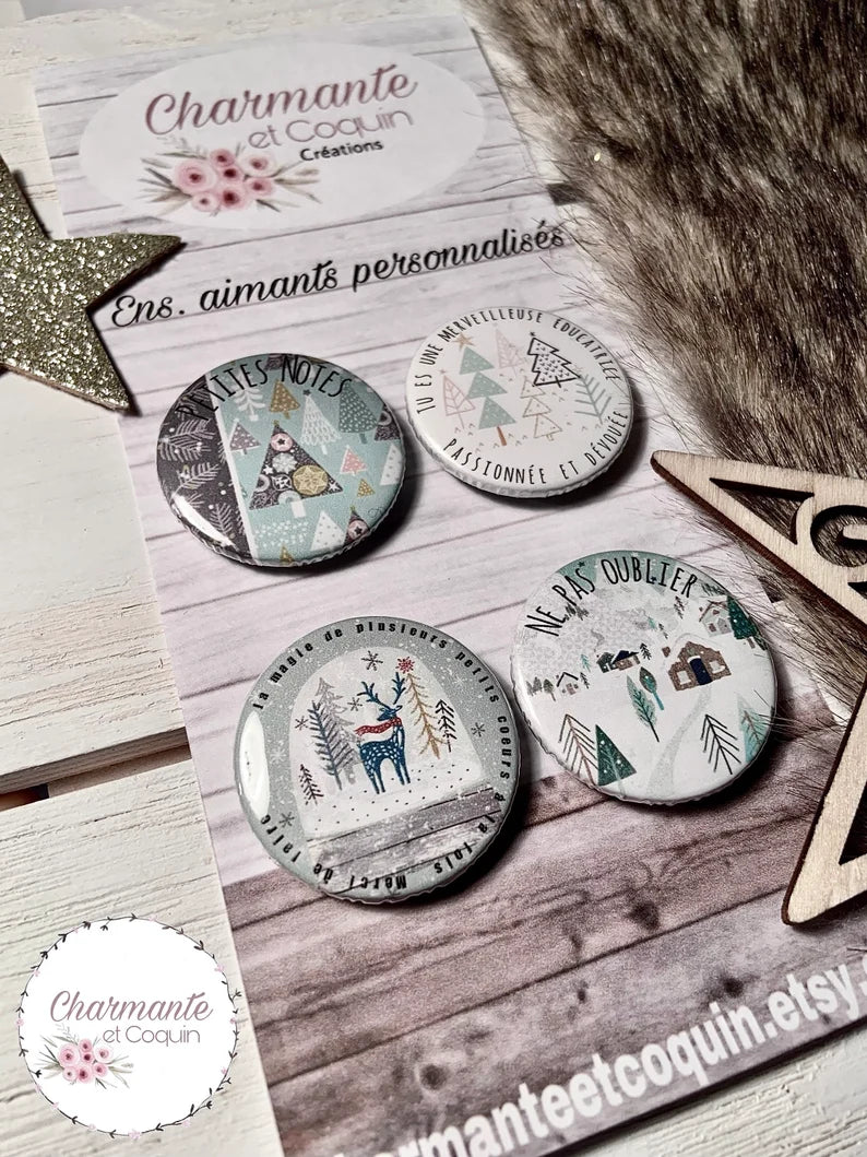 Ensemble de 4 aimants personnalisés , cadeau pour éducatrice.