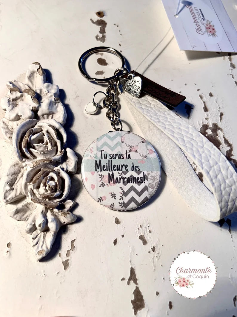Porte-clés personnalisés demande marraine, cadeau marraine