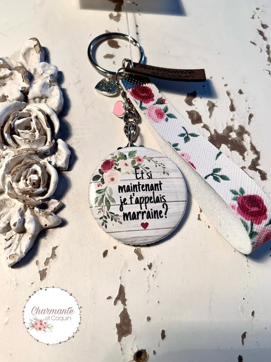 Porte-clés personnalisés demande marraine, cadeau marraine