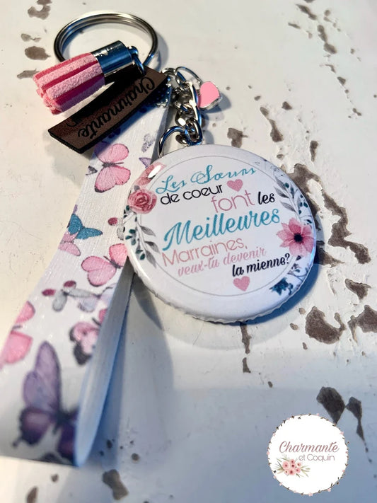 Porte clés personnalisé demande marraine, cadeau marraine