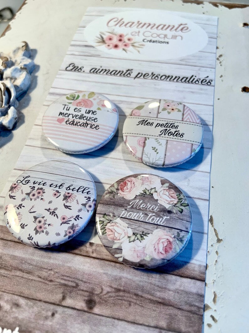 Ensemble 4 aimants personnalisés cadeau pour éducatrice, remerciement éducatrice