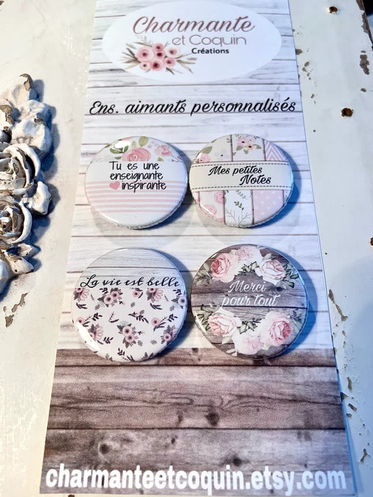 Ensemble 4 aimants personnalisés cadeau enseignante, remerciement enseignante, cadeau professeur