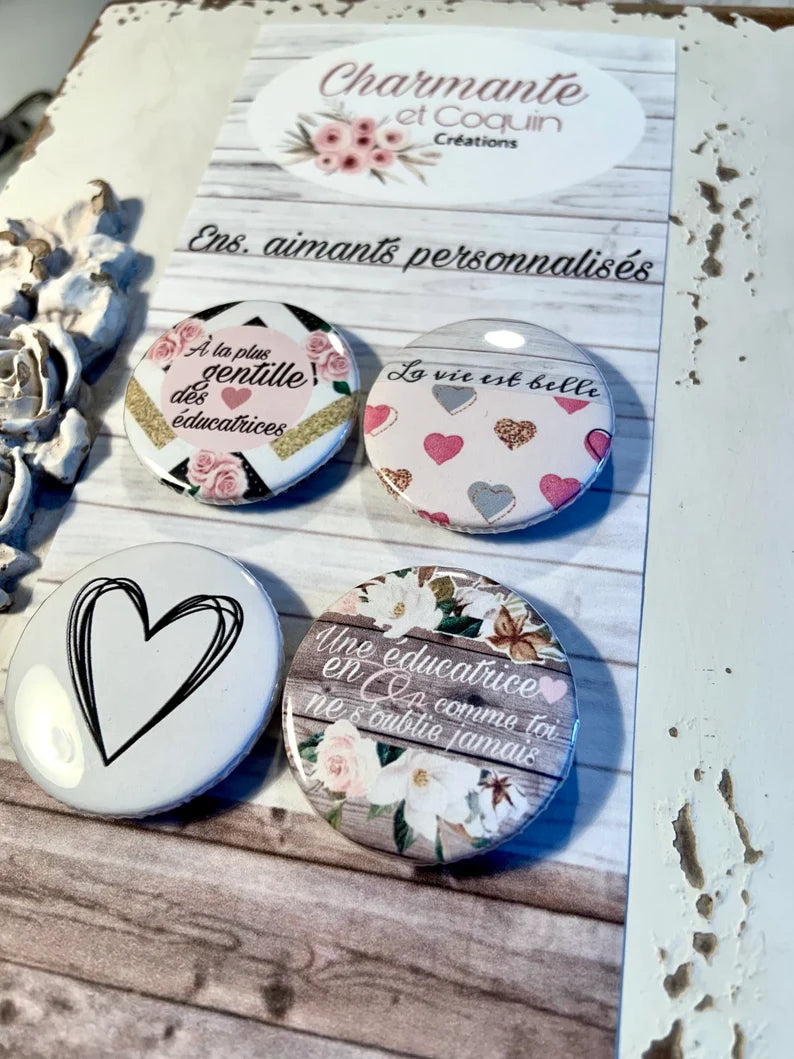 Ensemble 4 aimants personnalisés cadeaux éducatrices, cadeaux remerciement