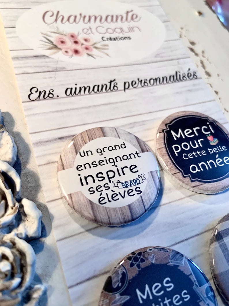 Ensemble 4 aimants personnalisés pour enseignant, cadeau remerciement professeur