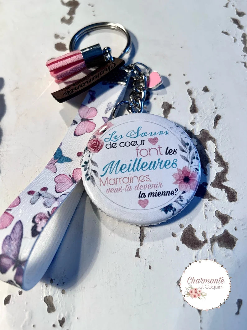 Porte clés personnalisé demande marraine, cadeau marraine