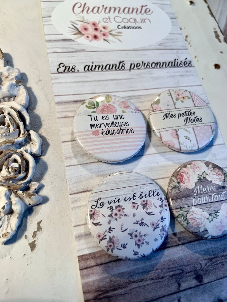 Ensemble 4 aimants personnalisés cadeau pour éducatrice, remerciement éducatrice