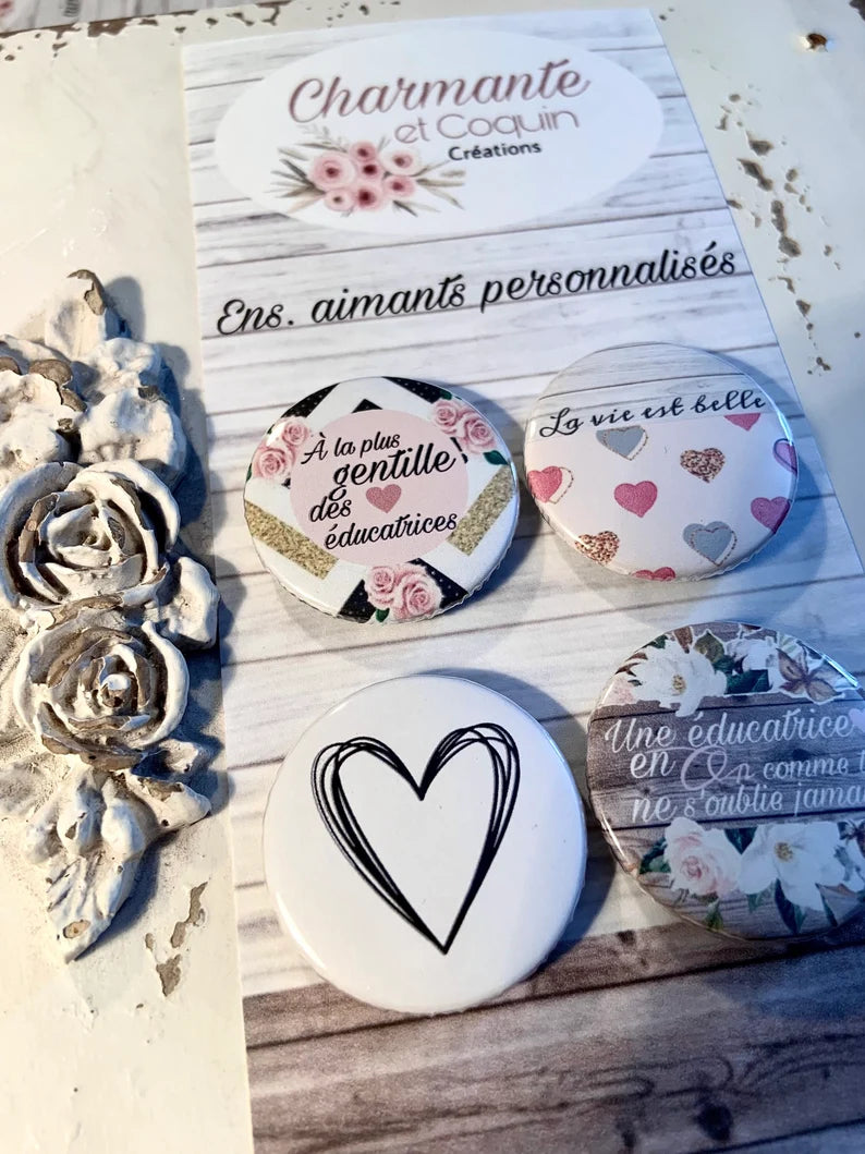 Ensemble 4 aimants personnalisés cadeaux éducatrices, cadeaux remerciement