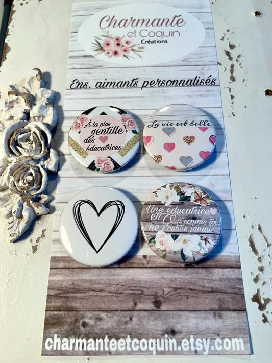Ensemble 4 aimants personnalisés cadeaux éducatrices, cadeaux remerciement