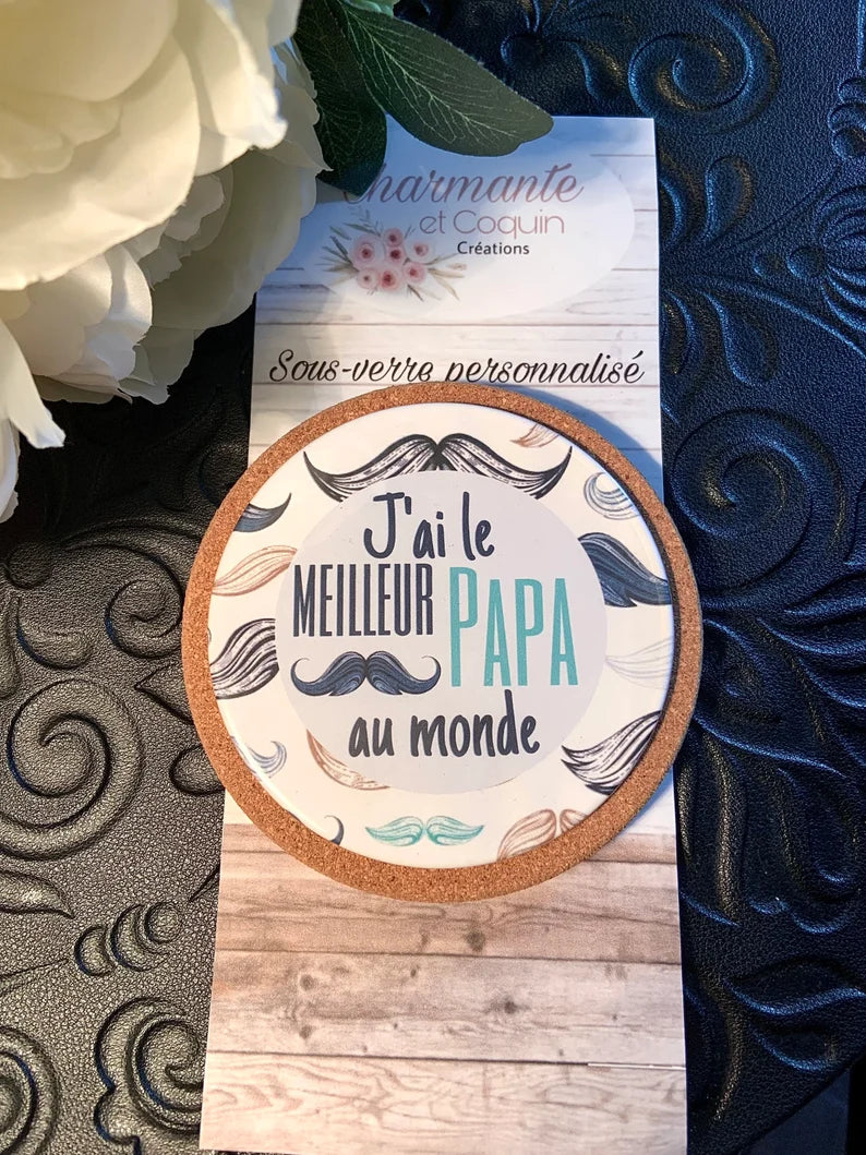 Sous-verre personnalisé avec jolie citation pour papa, cadeau personnalisé pour papa