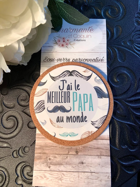 Sous-verre personnalisé avec jolie citation pour papa, cadeau personnalisé pour papa