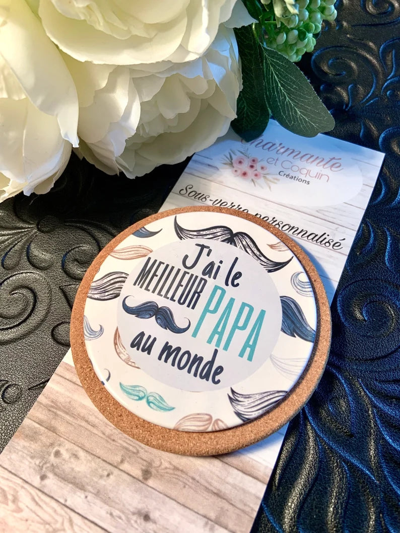 Sous-verre personnalisé avec jolie citation pour papa, cadeau personnalisé pour papa