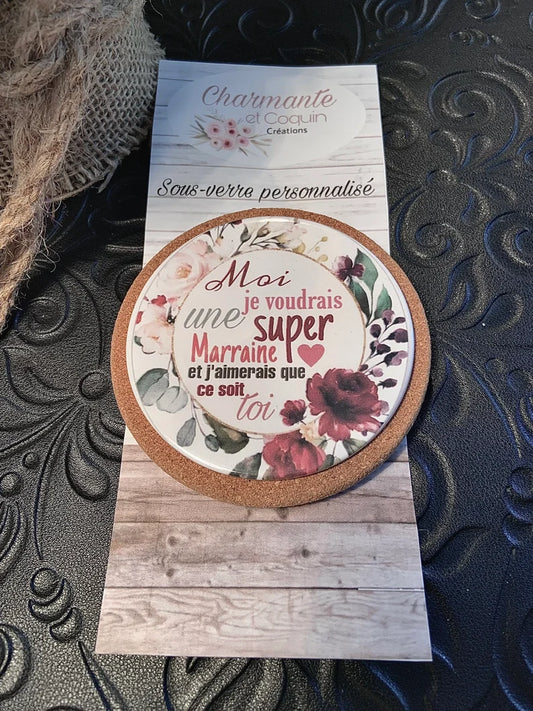 Sous verre personnalisé cadeau pour demande marraine