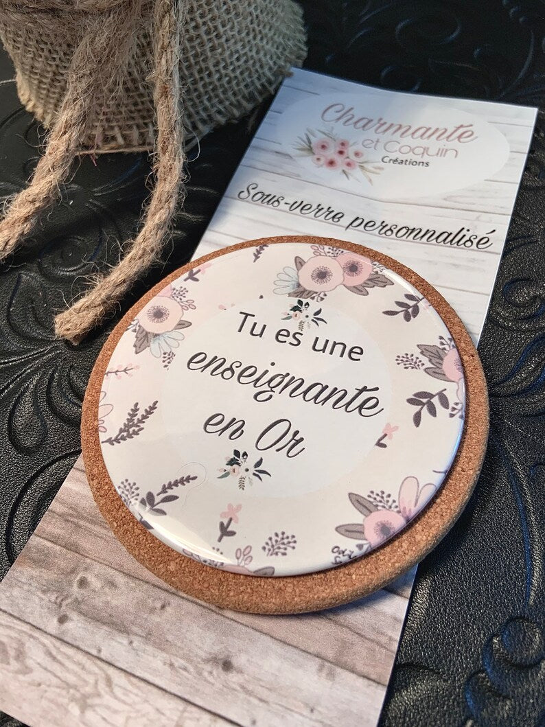 Sous verre personnalisé cadeau pour enseignante, cadeau remerciement pour professeur