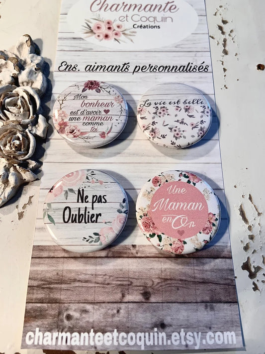 Ensemble 4 aimants personnalisés avec jolies citations pour votre maman