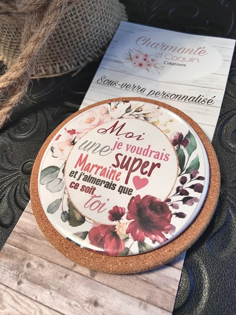 Sous verre personnalisé cadeau pour demande marraine