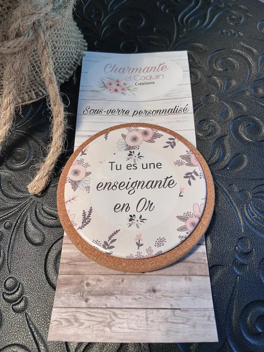 Sous verre personnalisé cadeau pour enseignante, cadeau remerciement pour professeur