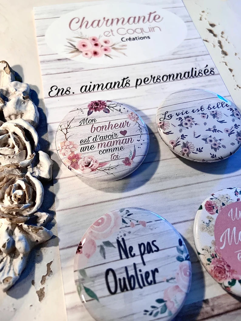 Ensemble 4 aimants personnalisés avec jolies citations pour votre maman