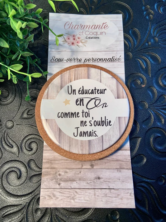 Sous verre personnalisé cadeau pour éducateur