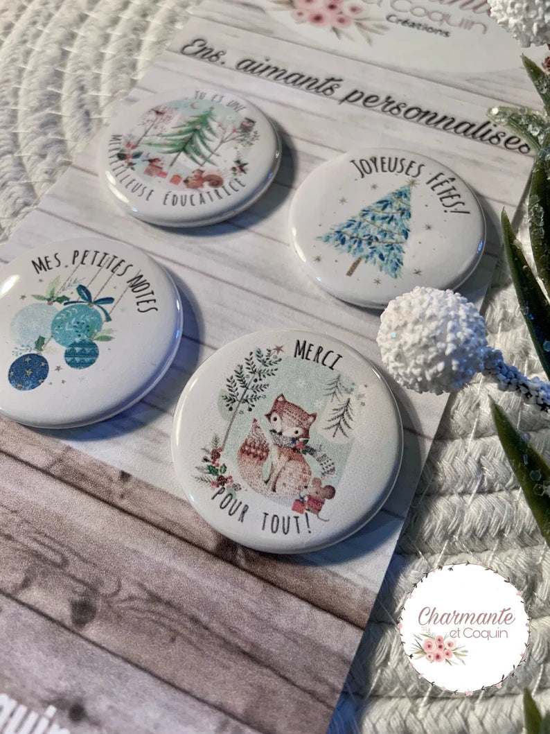 Ensemble de 4 aimants personnalisés , cadeau pour éducatrice.
