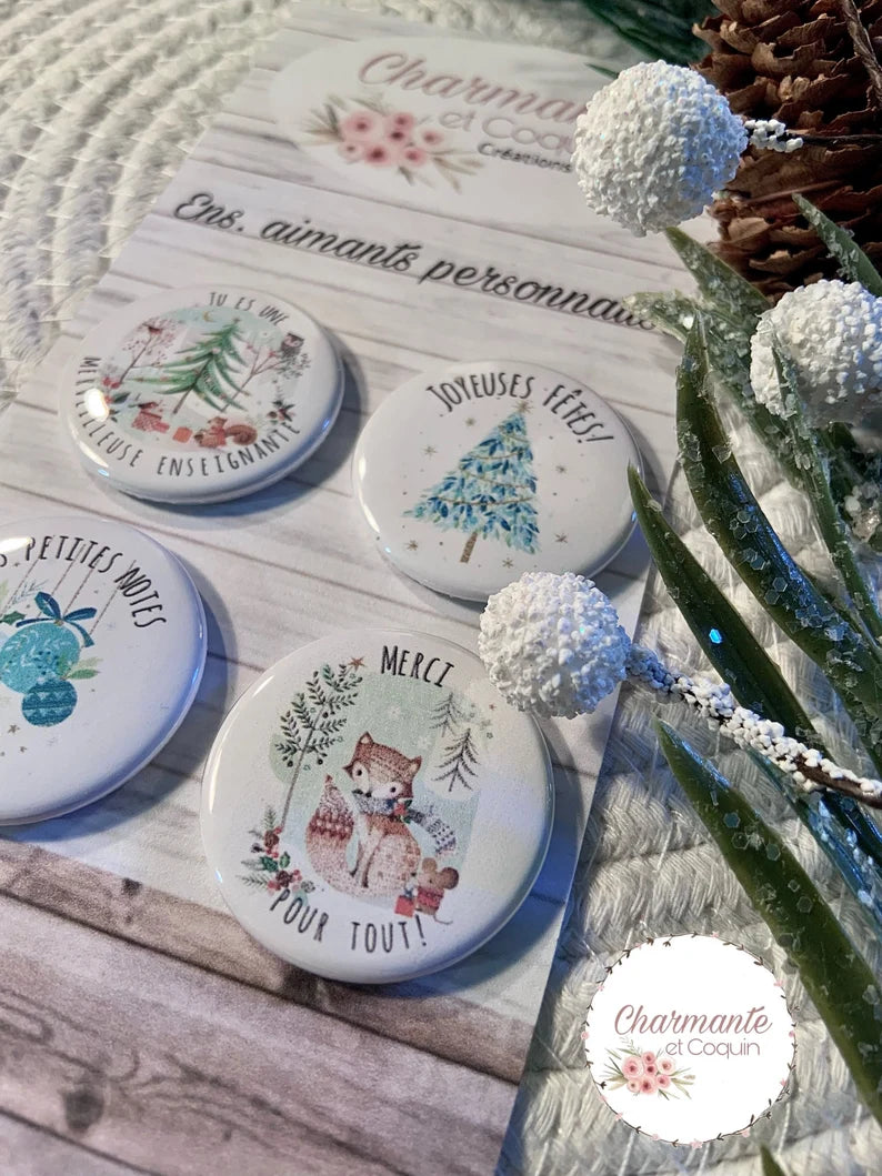 Ensemble de 4 aimants personnalisés , cadeau pour enseignantes.