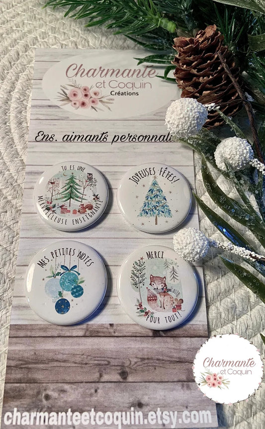 Ensemble de 4 aimants personnalisés , cadeau pour enseignantes.