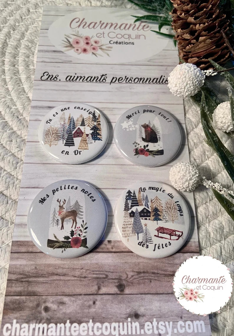 Ensemble de 4 aimants personnalisés , cadeau pour enseignantes.
