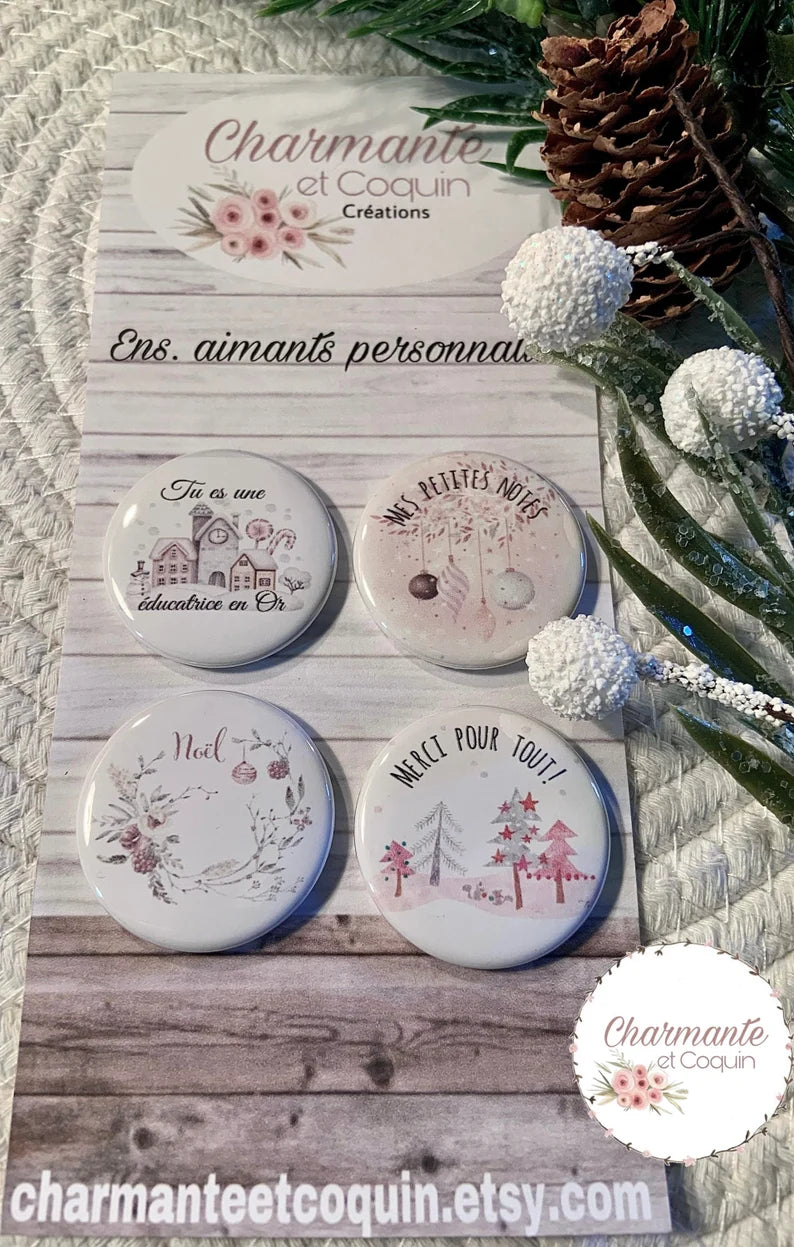 Ensemble de 4 aimants personnalisés , cadeau pour éducatrice.