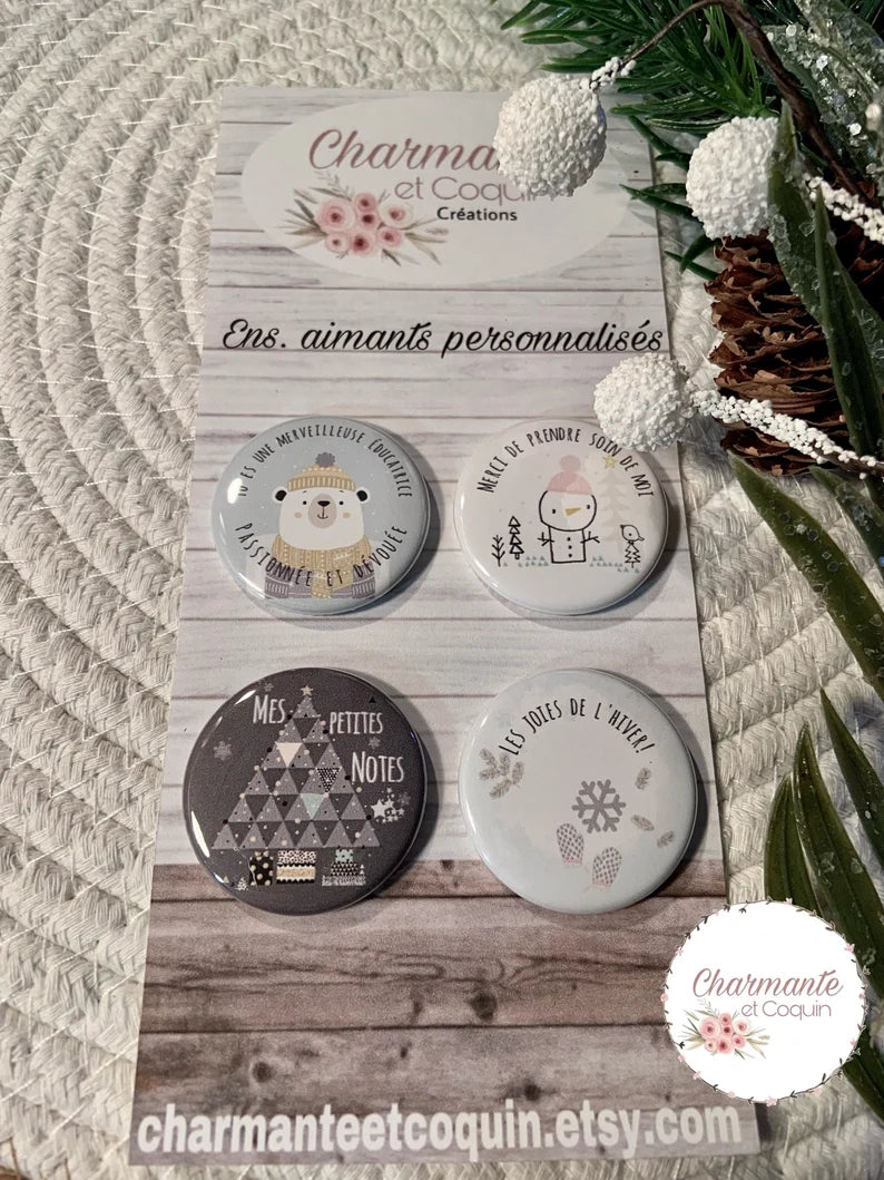 Ensemble de 4 aimants personnalisés , cadeau pour éducatrice.