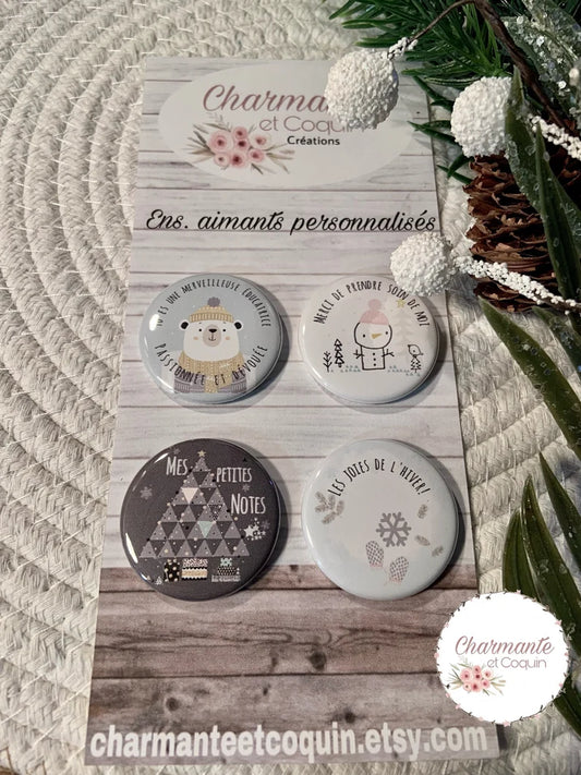 Ensemble de 4 aimants personnalisés , cadeau pour éducatrice.
