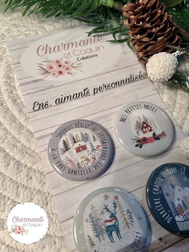 Ensemble de 4 aimants personnalisés , cadeau pour éducatrice.