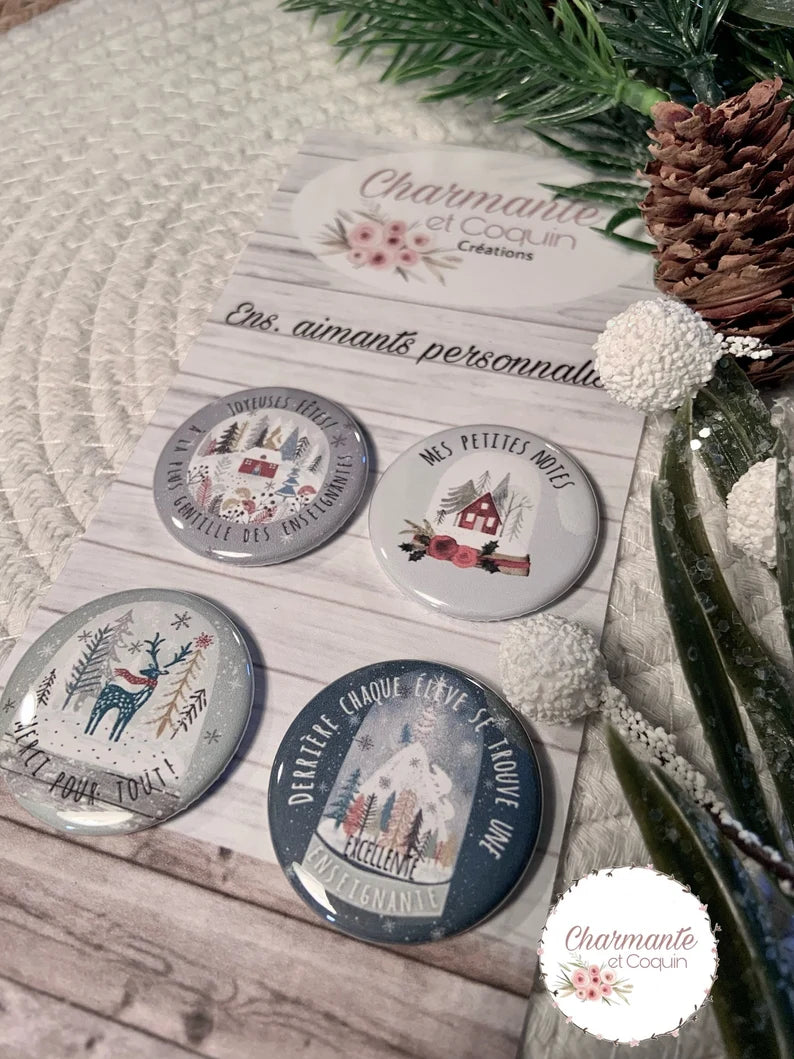 Ensemble de 4 aimants personnalisés , cadeau pour enseignantes.