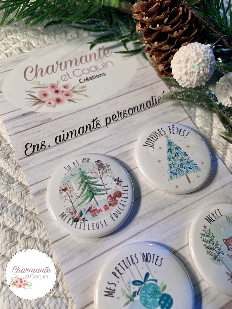 Ensemble de 4 aimants personnalisés , cadeau pour éducatrice.