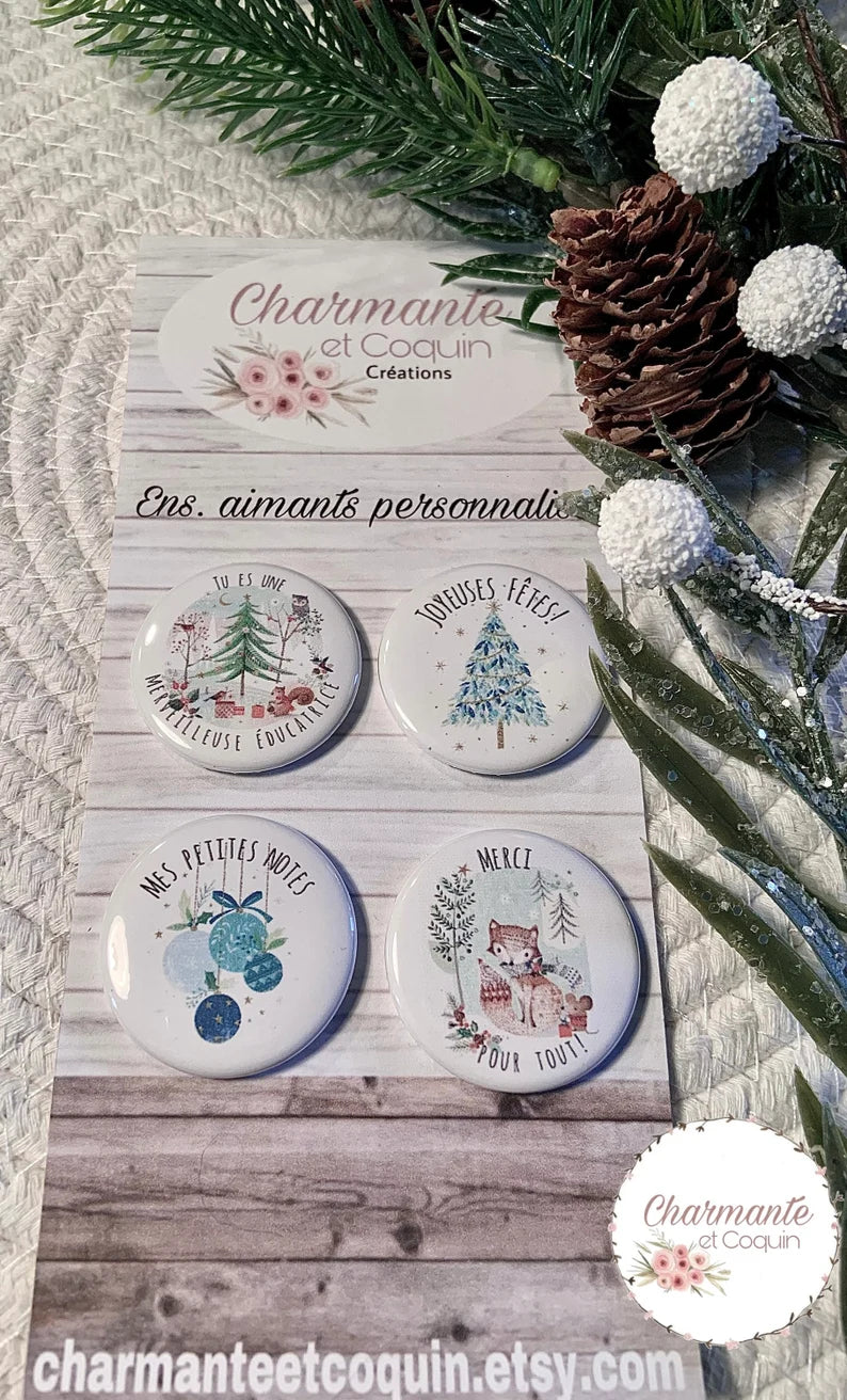 Ensemble de 4 aimants personnalisés , cadeau pour éducatrice.