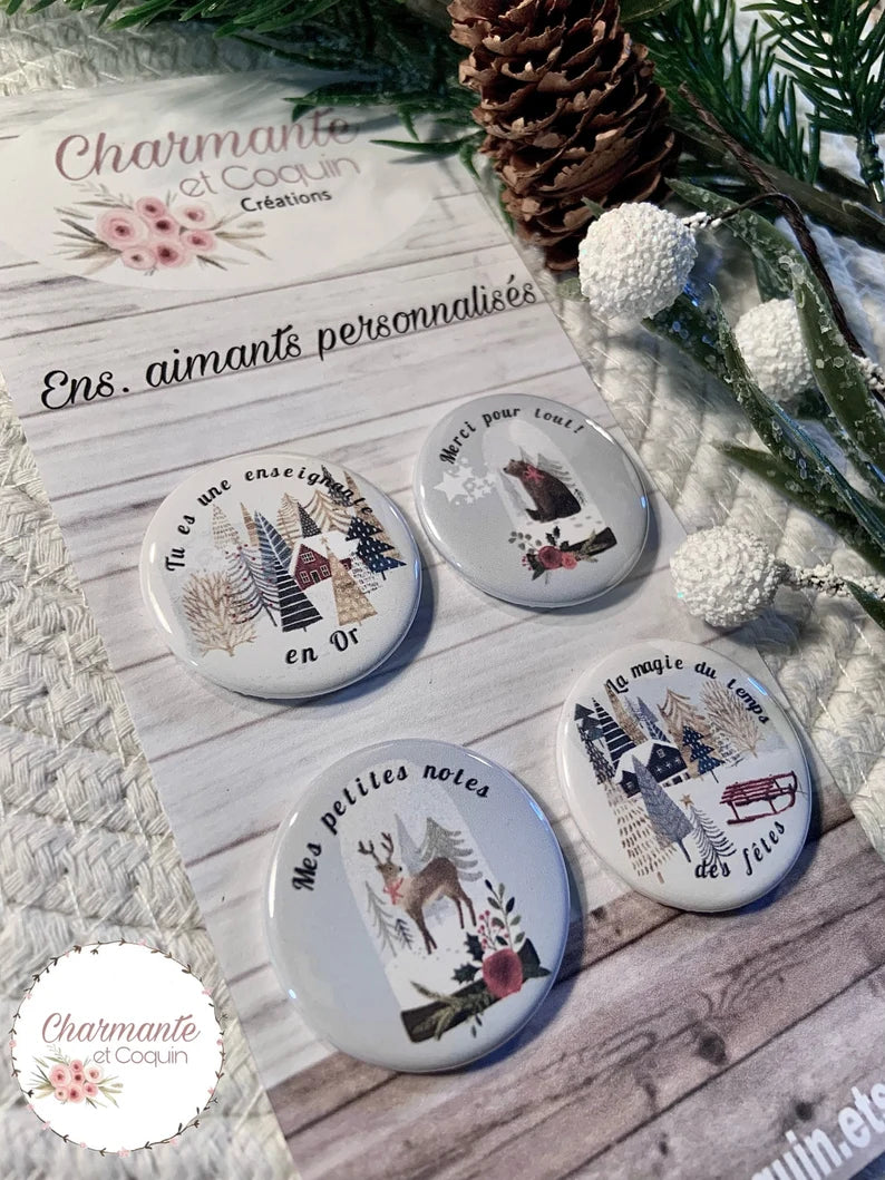 Ensemble de 4 aimants personnalisés , cadeau pour enseignantes.